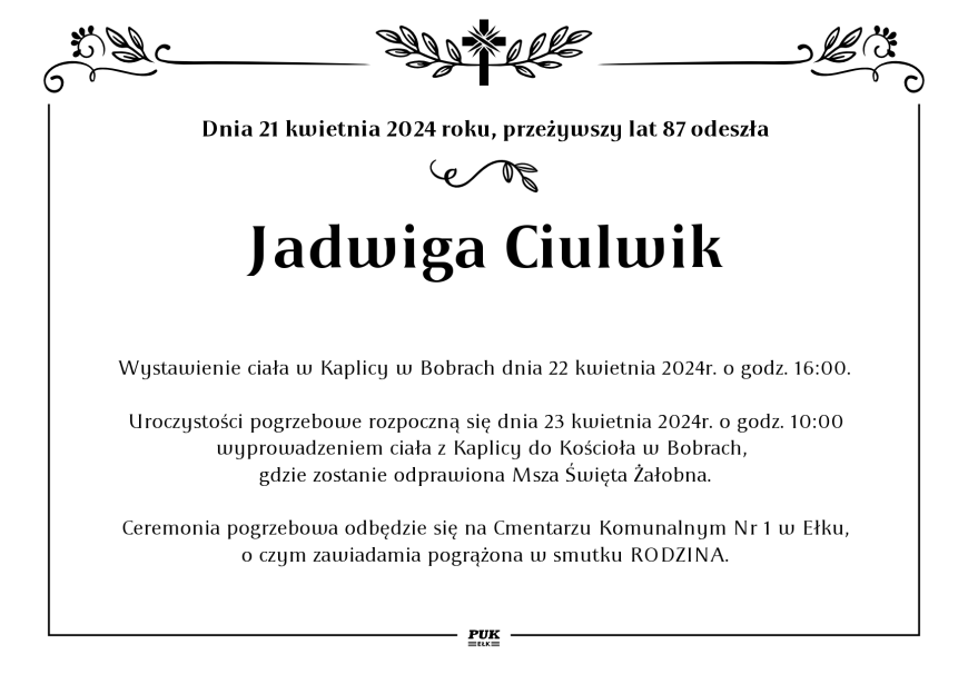 Jadwiga Ciulwik - nekrolog